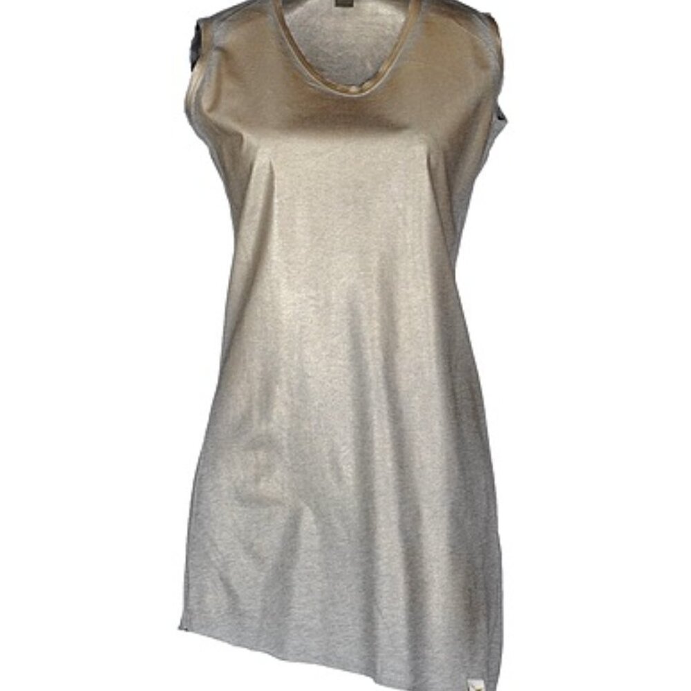 Jijil Cotton Coated Gray Gold Sleeveless Casual Beach Sheath Shimmer Dress Large